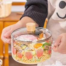 1 Piece, Tulip Glass Cooking Pot, High-Temperature Decal Technology, 1700ml/58oz, Heat-Resistant Glass Cooking Pot, Glass Stew Pot, Multi-Function Glass Cooking Pot, Suitable For Pasta, Steak Sauce, Congee, Lamian Noodles, Soup And Salad, Dinner For Thanksgiving, Halloween, Christmas, Family Gifts - 粉色 - 查看 4
