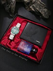 3pcs/Set Men's Fashionable Business PU Leather Wallet, Perfume, Quartz Wrist Watch Gift Set, Perfect Valentine's Day Present For Him