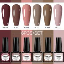 FOUR LILY 6 件棕色凝胶指甲油套装，6 色凝胶指甲油套装情人节闪光指甲油凝胶可剥，裸色凝胶指甲礼物，适合女士女孩 DIY 沙龙家庭美甲 - 彩色 - 查看 1