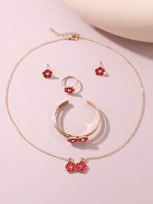 5pcs/Set Girls Flower Necklace Bracelet Earrings Ring Jewelry Set