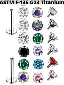 1PC G23 Titanium Round Zirconia Internal Thread Labret Lip Rings Cz Ear Cartilage Tragus Helix Earring Lobe Piercing Jewelry - 1 Titanium Plated Original Color - View 10