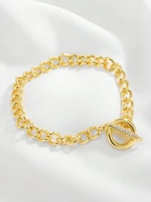 Charm-In 1 pieza Elegante pulsera de eslabón cubano para mujer, joyería de latón chapada en oro con circonita cúbica, adecuada para fiestas y bodas, regalo para la madre, Día de San Valentín