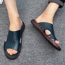 拖鞋 男士 PU 皮革 经典夏季男士凉鞋 柔软黑色户外舒适拖鞋 轻便 EVA 男士拖鞋