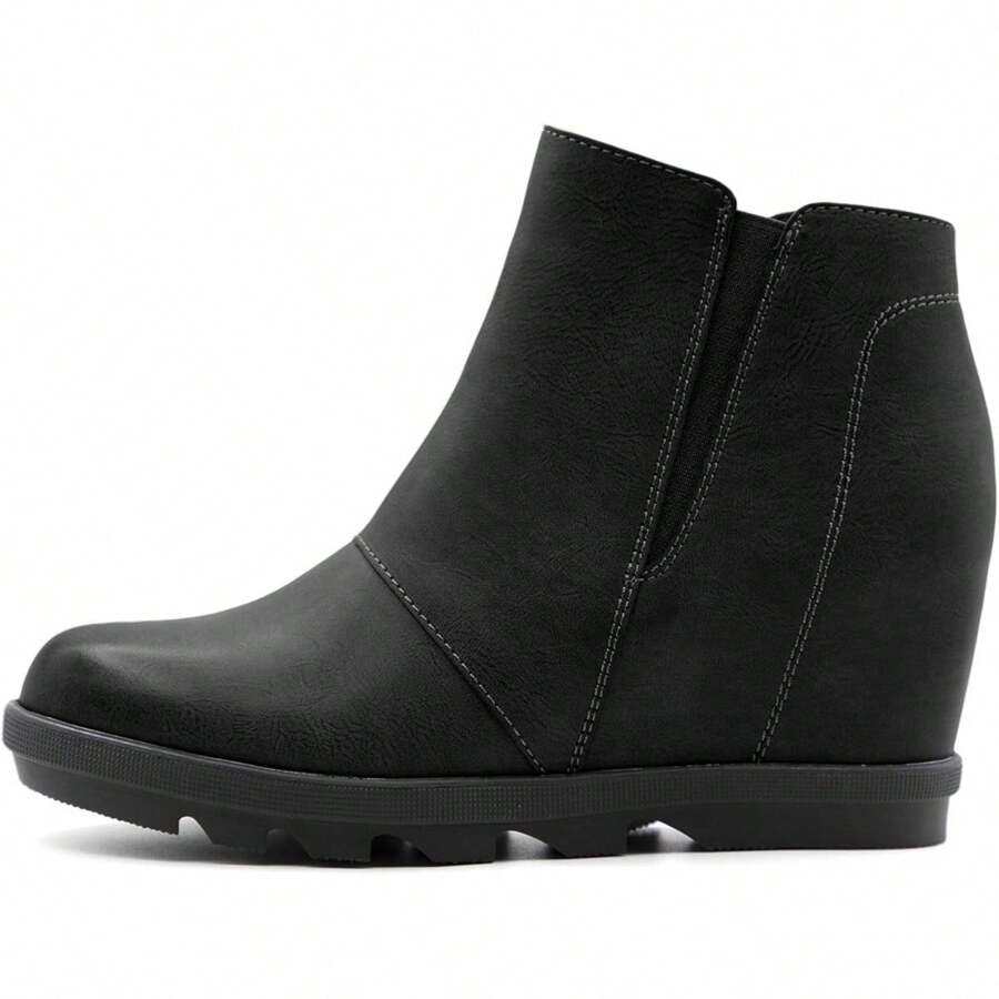 Athlefit Stylish Wedge Booties For Women With Heel Hidden Wedge Boots Comfortable Casual Ankle Boots - 黑色 - 查看 1