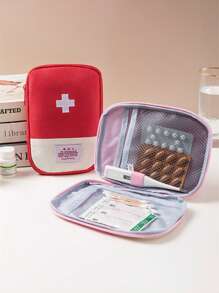 Portable Travel First Aid Kit Bag With Embroidered Cross Patch, Mini Portable Medical Kit First Aid Bag, Suitable For Car Bike Marathon Running Outdoor Camping Hiking Emergency, Medical Emergency Storage Wear Resistant