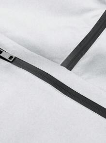 Men's Minimalist Fashion Casual Versatile Half-Zip Hoodie Jacket, Lightweight Hooded Black Long Sleeve Jacket For Outings, Suitable As Gift For Friends, Husbands, Boyfriends - Light Grey - View 6