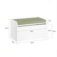 SoBuy KMB80-W Children's Toy Chest, Toy Box, Storage Box, Shoe Bench With Seat Cushion, Bench, Toy Storage For Children, White, Approx. 60x35x34cm (WxHxD) - White - View 3