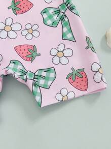 Toddler Girl Rash Guard Swimsuit Cherry/Bow Print Zipper Short Sleeve Zip Up Bathing Suit - Green - View 5