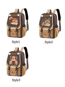 1 stuk schattige schooltassen met capibara-patroon en kleurcontrast voor S. Grote, levendige studententas met meerdere zakken. Modieuze schooltas. Praktische handtas. Gepersonaliseerde cartoonrugzak, lichtgewicht schoolrugzak. Draagbare rugzak met meerdere compartimenten (de kleur van de schouderband is willekeurig)