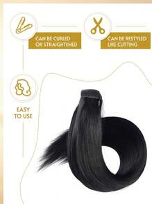 1pc Real Human Hair Straight Ponytail Extension, #1 Jet Black, Clip-In Style, For Women - S1 - View 7