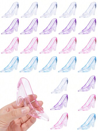24pcs 3.5" Mini Plastic Flip Flops, Glass Crystal High Heel Shoe Figurines, Decorations, Suitable As Ceremony Gifts For Adult Women, Birthday Party Decor, Candy Gift Packaging, Tabletop Scatter, Adult Party Favors