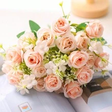 2pcs 5-Branches 14-Flowers, Simulated Rose Fragrant Concubine Rose Artificial Bouquet Home Decoration Bouquet Ornament Wedding Decoration Bouquet Bridal Handheld Flower Restaurant Desktop Decoration Bouquet Vase Flower Arrangement DIY Bouquet Photography Props Fake Bouquet