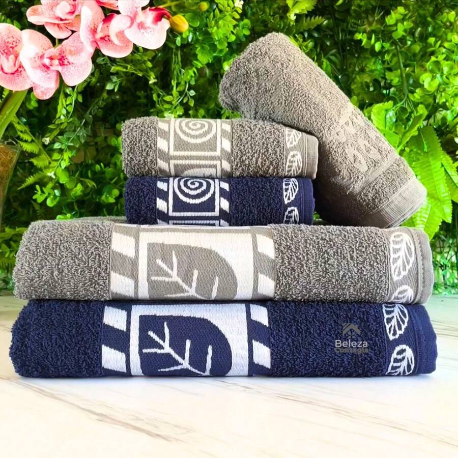 Jogo Toalha de Banho 5 peças Grande Felpuda Bordada 100% Algodão - Direto de Fábrica