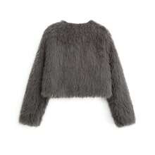 Women's Solid Color Long Sleeve Casual Fashionable Faux Fur - Dark Grey - View 2