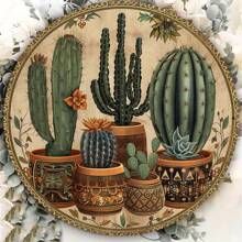 Vintage Desert Cactus Sunset Theme Round Wooden Sign, Retro Home Kitchen Garden Club Garage Office Wall Decor, Ideal Holiday Gift, Random Hole Style