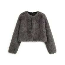 Women's Solid Color Long Sleeve Casual Fashionable Faux Fur - Dark Grey - View 1