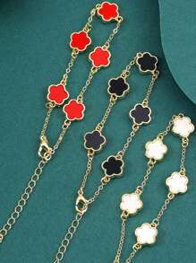 3pcs/Set Women's Fashion Clover Lucky Flower Acrylic Bead Bracelet Sets, Daily Wearable Accessories - Multicolor - View 5