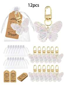 1pc/6pcs/12pcs Creative Butterfly Keychain Set, Colorful Butterfly Keychain Set, Comes With Transparent Hard Cloth Bag, Thank You Label, DIY Keychain, Creative Keychain, Backpack Pendant, Bag Accessories, Car Keyring, Car Pendant, Wallet Decoration, Perfect For Party