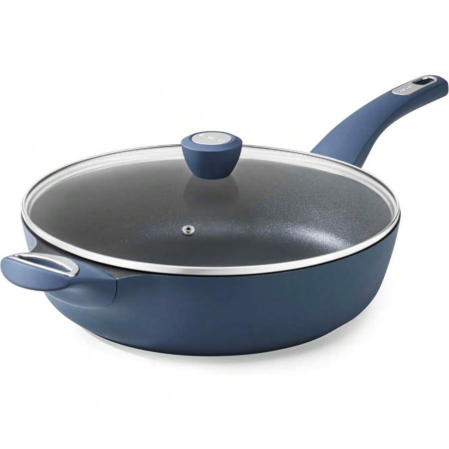 SENSARTE Nonstick Frying Pan Skillet With Lid, 12 Inch Large Deep Frying Pan, 5 Qt Non Stick Saute Pan With Cover, Induction Pan, Healthy Non Toxic Cooking Pan With Helper Handle, PFOA PFOS Free - 藍鹽 - 查看 1
