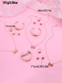 5pcs/Set Girls Flower Necklace Bracelet Earrings Ring Jewelry Set