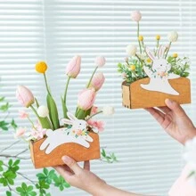 1pc Easter Bunny Decoration,Artificial Potted Tulip,Spring Summer Artificial Flowers,Color Planter Decor,Bunny Flower Box Design,Desk Ornament For Romantic Home Decoration,Room Decor Bedroom,Wedding Decor,Table Decoration,Centerpieces,Party Decorations,Mother's Day Gift,Bestfriend Gifts,Bridesmaid Gifts Birthday Graduation
