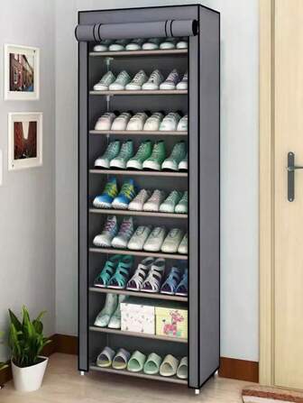Estante de zapatos de 9 niveles con tapa, organizador de calzado Zapatera estrecha con tapa, armario Para Zapatos de 9 pisos de altura, estante de zapatos sólido, acabado de estante de zapatos, puede acomodar 20 - 22 armarios de zapatos independientes con tapa de polvo.