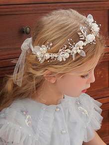 1 pièce Accessoire de cheveux boho printanier pour mariée avec perles, couronne de fleurs, guirlande de mariée, serre-tête, bijoux pour cheveux, cadeau pour enfants