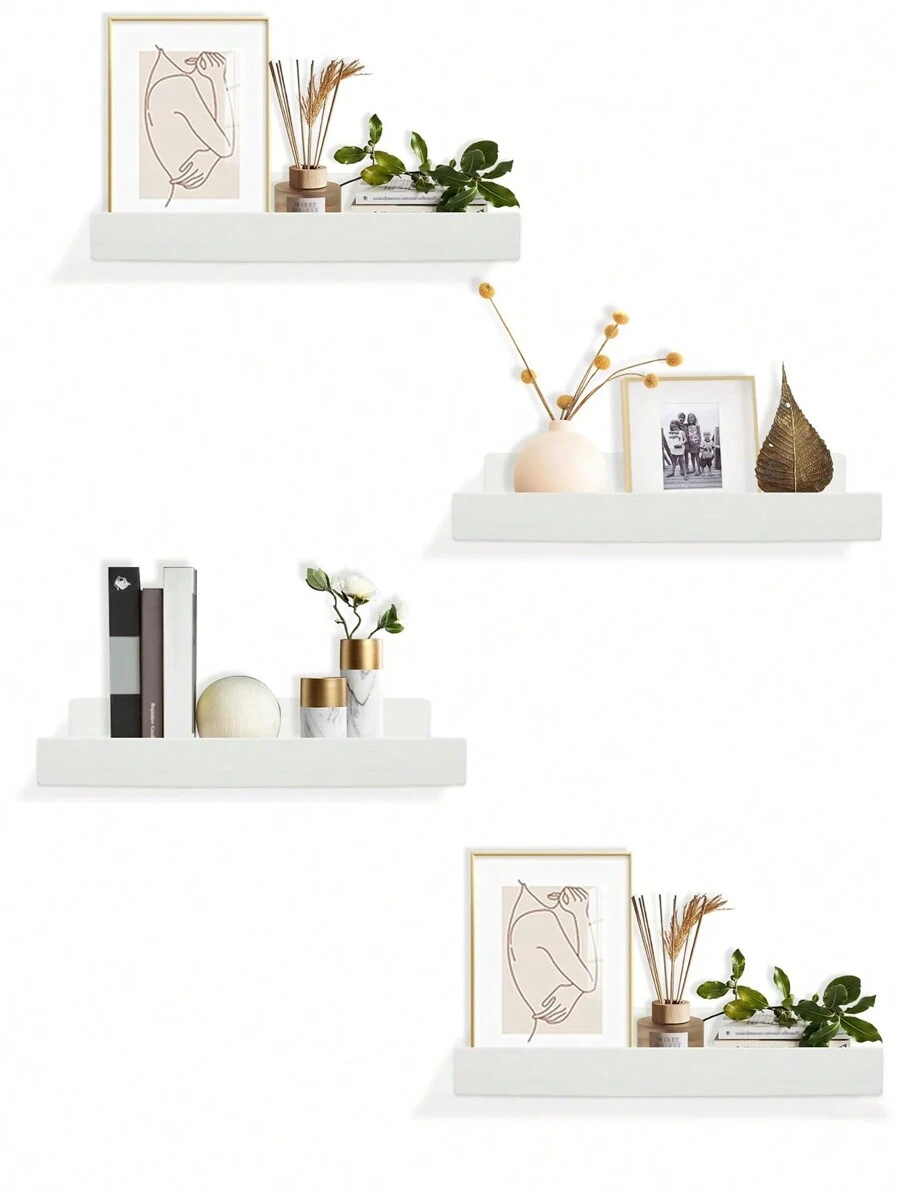 4 件装亚克力壁挂式收纳架，15 英寸儿童悬浮书架，浴室、卧室、客厅、厨房、房间装饰展示架收纳架，透明房间装饰