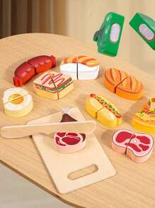 Wooden Play Food Sets For Kids Kitchen Toddlers Wood Toys Cutting Fruit Pretend Food Play Kitchen Accessories Set For Boys And Girls