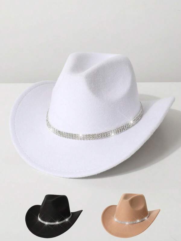 1pc Western Cowboy Hat With Rhinestone Decoration, Panama Hat, Suitable For Cowboy Themed Events, Festivals, Parties, Cosplay, Outdoor Activities, Daily Wear