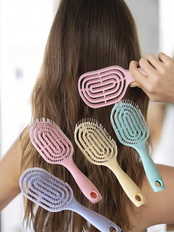 2Pcs/1pc Detangling And Volumizing Brush With Ribbed Comb, Women's Long Hair Massage Comb With Hollow Out Design For Home Use Combs Hair Comb Hair Brush Hair Combs Hair Brush Rib Comb Hollow Back-Shaped Massage Comb Wet And Dry Air Cushion Comb