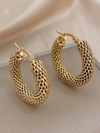 1Pair Vintage Hollow Hoop Earrings For Women Stainless Steel Earrings Elegant Golden Hoops Earrings For Daily Party Birthday Jewelry Gifts
