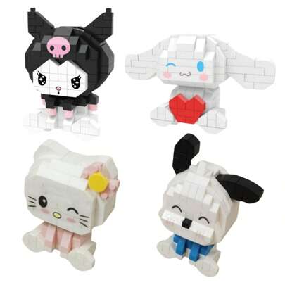 Juguetes de bloques de construcción de Melody Kulomi Hello Kitty, un lujoso juego de modelo de juguete para niños, adecuado para niños y niñas en juegos de rompecabezas DIY, juegos de anime de dibujos animados, decoraciones de escritorio para amantes de los bloques de construcción, útiles escolares, también adecuado como regalos de Navidad y cumpleaños. Juguetes de personajes de anime para niños y niñas.