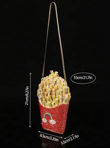 1 pieza Cartera con forma de papa frita brillante, Elegante bolso de mano para fiesta nocturna, Lujoso bolso de mujer con cristales, Bolso de novia, Soporte para lápiz de labios y perfume de moda, Bolso de mano extravagante y brillante con incrustación de cristales, Todo hecho a mano en metal y diamante, Adecuado para amigas de la nobleza que asisten a fiestas, galas, bodas, reuniones y banquetes