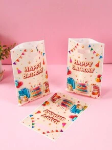 10/25/50个装彩色生日蛋糕主题礼品袋，3D蛋糕造型，印有“生日快乐”字样，带提手，可用作生日礼物包装袋、生日派对回礼袋、生日装饰袋、生日礼物袋、派对回礼袋、房间装饰袋、厨房包装袋、生日派对用品袋、生日礼物填充物袋。 - 生日蛋糕 - 查看 5