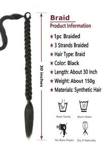 22-40 Inch Elastic Rope Braided Ponytail Hair Extensions, Smooth Straight Wrapped Braided Hair Extensions, Natural Soft Synthetic Hair, Black