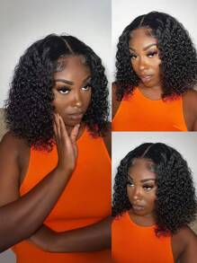 Wear & Go 6x4 Transparent Lace Glueless Kinky Curly Bob Wig 180% Density 8-14 Inch Lace Closure Wigs Natural Black Pre-Plucked & Pre-Cut Daily Use Stylish Beginner Friendly