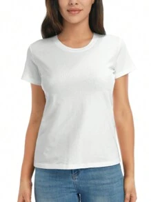 Banana $6.24 Women's Single Side Printed Short Sleeve T-Shirt Round Neck Summer Fashion Solid Basic T-Shirt Tops Casual Summer Shirts
