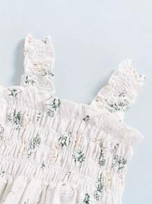 Floral Print Sleeveless Jumpsuit for Baby Girls with Elasticated Bust and Adjustable Straps, Plus Bow Headband - Blanco - Ver 6