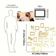 10 Pieces Acrylic Family Tree Wall Decoration - Create A Warm And Romantic Wall Tree With Your Favorite Photos, Suitable For Home, Living Room, Or Any Room. Perfect For Weddings, Valentine's Day, Thanksgiving, Christmas, Birthdays, And More. Wall Decoration Size: 47.2x47.2 Inches Gifts Graduation