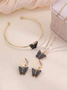 4pcs/Set Girls' Acrylic Butterfly Necklace, Bracelet, And Earring Set - Multicolor - View 14