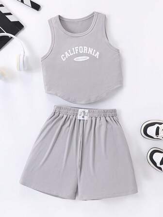 Girls Seersucker Fabric Outfit, Suitable For Summer Outdoor Wear