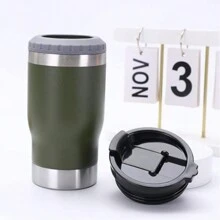 Copo Térmico 2 em 1 Porta Long Neck Lata Isolamento Térmico a Vácuo  Aço Inox  Parede Dupla  Quente e Frio Abridor de Garrafas - Verde Militar - Visão 5