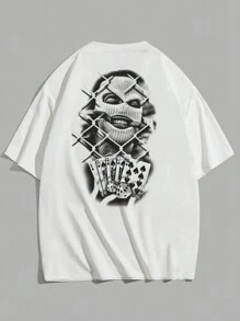 2025 New Summer White Poker Print Casual T-Shirt For Men, Streetwear