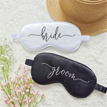 2件套婚礼装饰新娘情侣眼罩婚礼订婚蜜月旅行妻子礼物单身派对新娘送礼会字母新娘/新郎眼罩套装 - 黑白 - 查看 1