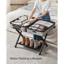 本地运输/行李架，带储物架的折叠式行李箱架，适用于客房、酒店、卧室、重型，可承重 131 磅，经典黑色 URLR007B01 卧室、收纳盒、收纳盒、家庭储物、女式白色 T 恤、女式黑色裤子、女士冬装、连衣裙、女士冬装、优雅女士连衣裙、女士白衬衫、长袖、女士白色连体裤、女士春季连衣裙、女士春季服装、春季、春季服装、极简主义、夏季上衣