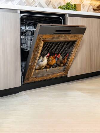 1 Pc Home Decorations Realistic Rooster In Cage Self-Adhesive Dishwasher Sticker, PVC Material, Festive Home Decor For Kitchen Cabinet, Suitable For Easter, Thanksgiving, Valentine's Day Decorations(Size:15.7*23.6in) Room Decor Wall Decor Bathroom Decor Bedroom Decor Room Decoration Stuff Living Room Decor House Decor Home Decor Living Room Wall Paper Stickers Wallpaper Wall Stickers Wall Sticker Kitchen Decor