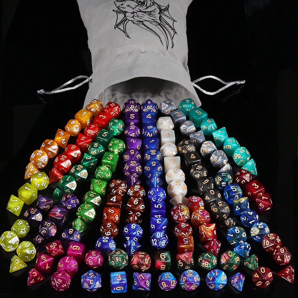 Dados poliédricos para y juegos de rol - Perfectos para juegos de mesa de interpretación de roles, con bolsas de cuerdas grises, y un regalo perfect