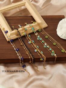 1 Stück Modische, einfache Ins Style Armband für Damen, 18K Mehrfach-Lage, kleine Blume, aus Edelstahl, geeignet für Date, Party, Büromode
