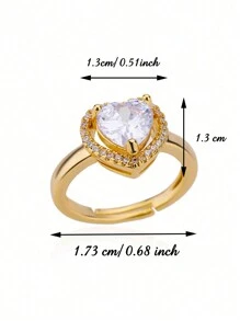 1 peça estética grande zircônia cúbica coração anéis de aço inoxidável 18K banhado a ouro ajustável anel aberto para mulheres mãe romântico férias douradas casamento joias acessórios presentes para ela, dia das mães, dia dos namorados, mãe, mãe, dia das mães, presente